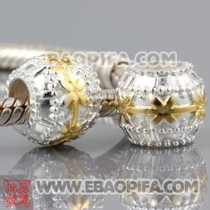金花丝带珠子 潘多拉风格真金18K电镀表面 925纯银珠子 欧洲珠 大孔珠