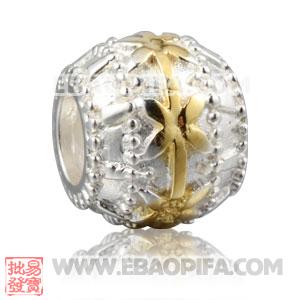 金花丝带珠子 潘多拉风格真金18K电镀表面 925纯银珠子 欧洲珠 大孔珠