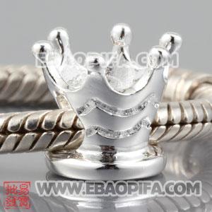 皇冠珠子 银白色925纯银珠子 素银珠