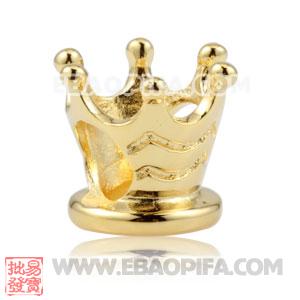 镀金皇冠珠子 潘多拉风格真金18K电镀表面 925纯银珠子 欧洲珠 大孔珠