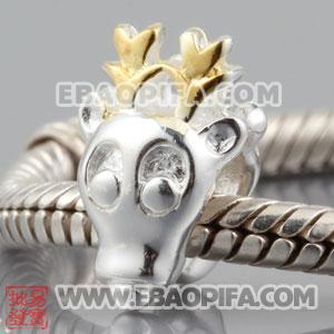 镀金驯鹿珠子 潘多拉风格真金18K电镀表面 925纯银珠子 欧洲珠 大孔珠