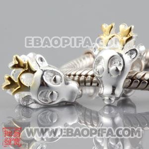 镀金驯鹿珠子 潘多拉风格真金18K电镀表面 925纯银珠子 欧洲珠 大孔珠