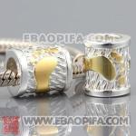 镀金脚印银珠 潘多拉风格真金18K电镀表面 925纯银珠子 欧洲珠 大孔珠