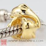 镀金海豚银珠子 潘多拉风格真金18K电镀表面 925纯银珠子 欧洲珠 大孔珠