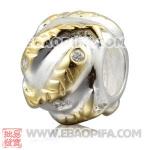 镀金小鱼圆形珠子 潘多拉风格真金18K电镀表面 925纯银珠子 欧洲珠 大孔珠
