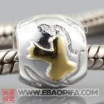 金色和平鸽珠子 潘多拉风格真金18K电镀表面 925纯银珠子 欧洲珠 大孔珠