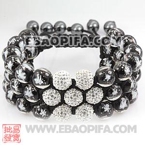 3 Row Black Snowflake Glass Bead Wrap Bracelet With Czech Crystal Flower For Christmas Gift