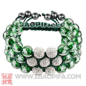 3 Row Green Snowflake Glass Bead Wrap Bracelet With Czech Crystal Flower For Christmas Gift