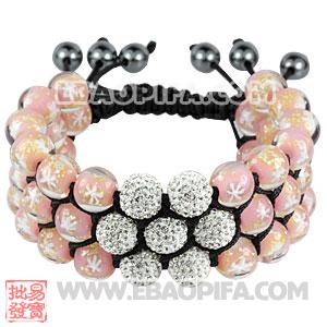 3 Row Pink Snowflake Glass Bead Wrap Bracelet With Czech Crystal Flower For Christmas Gift