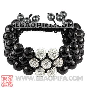 3 Row Faceted Black Onyx White Czech Crystal Wrap Bracelet 