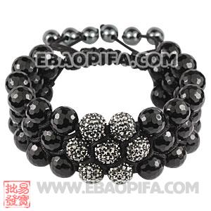 3 Row Faceted Black Onyx Grey Czech Crystal Wrap Bracelet 