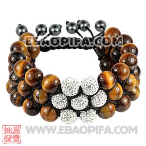 3 Row Tiger Eye White Czech Crystal Wrap Bracelet 