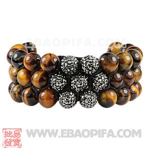 3 Row Tiger Eye Grey Czech Crystal Wrap Bracelet 