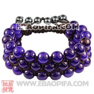 3 Row Purple Agate Wrap Bracelet With Hematite 