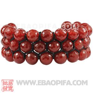 3 Row Faceted Red Agate Wrap Bracelet With Hematite 