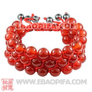 3 Row Red Agate Wrap Bracelet With Hematite 