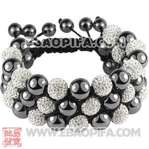 3 Row Pave White Czech Crystal Wrap Bracelet With Hematite 