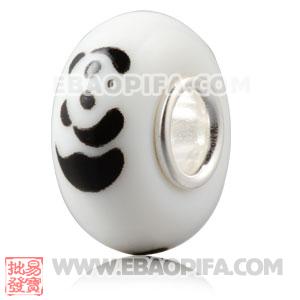 熊猫贴画珠子 925纯银琉璃珠