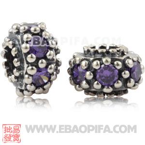 圆点紫锆石圆珠 镶锆石925纯银珠子 欧洲珠
