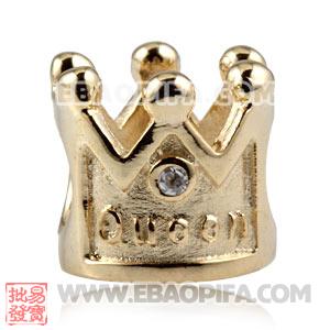 皇冠珠子 潘多拉风格真金18K电镀表面 925纯银珠子 欧洲珠 大孔珠