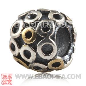 镀金圆圈珠子 潘多拉风格真金18K电镀表面 925纯银珠子 欧洲珠 大孔珠
