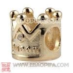 皇冠珠子 潘多拉风格真金18K电镀表面 925纯银珠子 欧洲珠 大孔珠