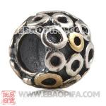镀金圆圈珠子 潘多拉风格真金18K电镀表面 925纯银珠子 欧洲珠 大孔珠