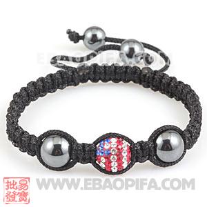 Fashion Macrame Bracelets With Crystal Flag Of The USA Beads And Hematite 