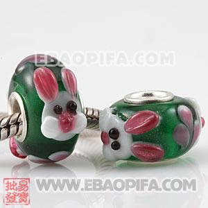 兔子珠子 精品图案 925纯银直通管琉璃珠 欧洲琉璃珠 动物 心型 花朵 琉璃珠