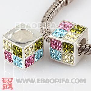 方形奥钻银珠子 进口奥地利水钻镶钻 潘多拉风格 925纯银珠子