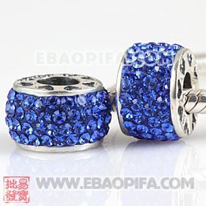 蓝色水钻银珠 批发进口奥地利水钻镶钻 潘多拉风格 925纯银珠子