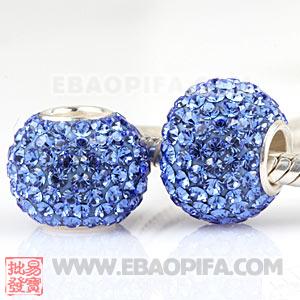 蓝色奥钻珠子 批发进口奥地利水钻点钻珠 925纯银直通管点钻珠 10X13mm水钻珠
