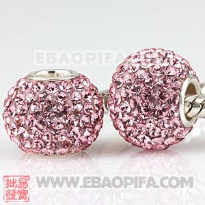 粉色奥钻珠子 批发进口奥地利水钻点钻珠 925纯银直通管点钻珠 10X13mm水钻珠