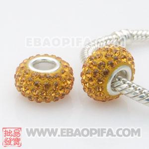 黄色奥钻银珠子 批发进口奥地利水钻点钻珠 925纯银直通管点钻珠 7X13mm水钻珠