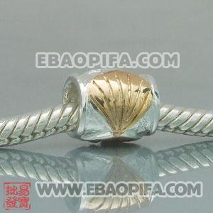 镀金贝壳圆珠 潘多拉风格真金18K电镀表面 925纯银珠子 欧洲珠 大孔珠