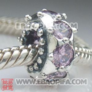 紫锆石圆点珠子 镶锆石925纯银珠子 欧洲珠