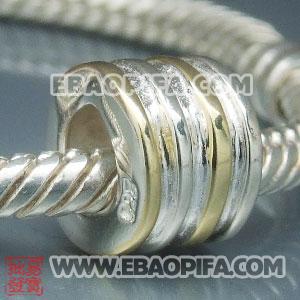 镀金线珠子 潘多拉风格真金18K电镀表面 925纯银珠子 欧洲珠 大孔珠