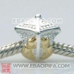 镀金三角形花纹珠子 潘多拉风格真金18K电镀表面 925纯银珠子 欧洲珠 大孔珠