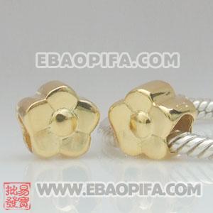 镀金花朵银珠 潘多拉风格真金18K电镀表面 925纯银珠子 欧洲珠 大孔珠