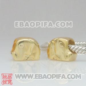 镀金动物珠子 潘多拉风格真金18K电镀表面 925纯银珠子 欧洲珠 大孔珠