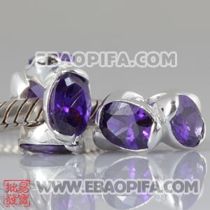 紫锆石花朵珠子 镶锆石925纯银珠子 欧洲珠