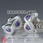紫锆石线条纹珠子 镶锆石925纯银珠子 欧洲珠