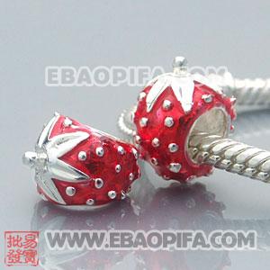 草莓珠子 925纯银彩釉珠子  珐琅烤漆滴油珠子 欧洲珠 大孔珠