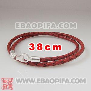 38cm 红色麻花皮绳 925纯银龙虾扣