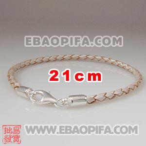21cm 珍珠白麻花皮绳 925纯银龙虾扣