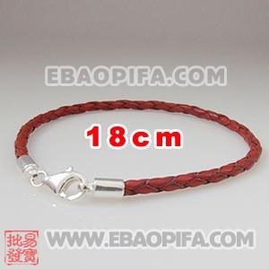 18cm 红色麻花皮绳 925纯银龙虾扣