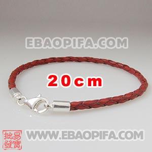 20cm 红色麻花皮绳 925纯银龙虾扣