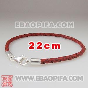 22cm 红色麻花皮绳 925纯银龙虾扣