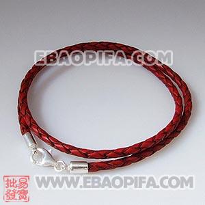 44cm 红色麻花皮绳 925纯银龙虾扣