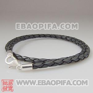 44cm 皮绳925纯银扣头项链 国产皮绳链 进口皮绳链 手链 项链 脚链